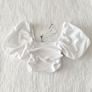 NWT Zara Puff Sleeve White Crop Size Small